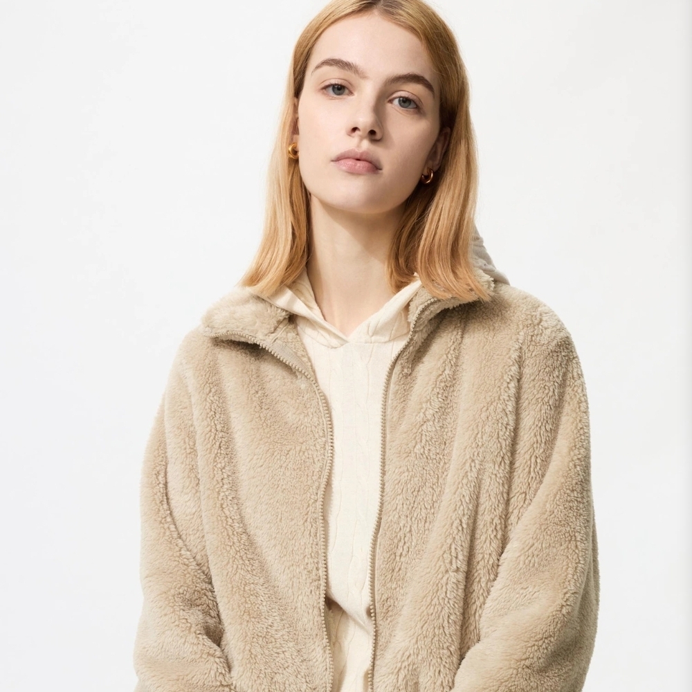 Uniqlo Women's Cream Teddy Jacket